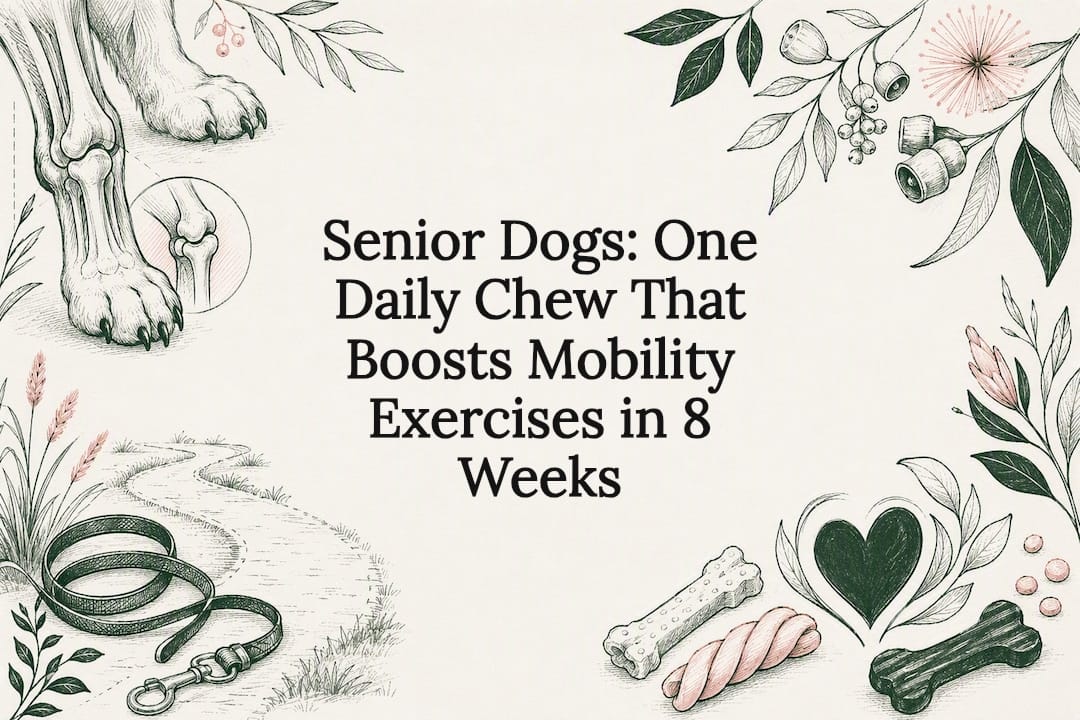 Senior dog mobility title card illustration