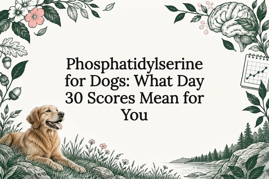 Healthy adult dog beside an uncluttered title area